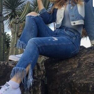 ZARA distressed cropped flare frayed hem jeans